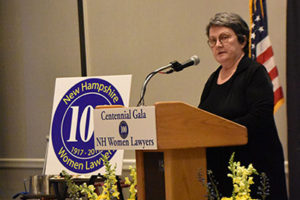 Chief Justice Linda Stewart Dalianis speaks to attendees at the first 100 years of women in the legal profession in New Hampshire on on June 1, 2017.
